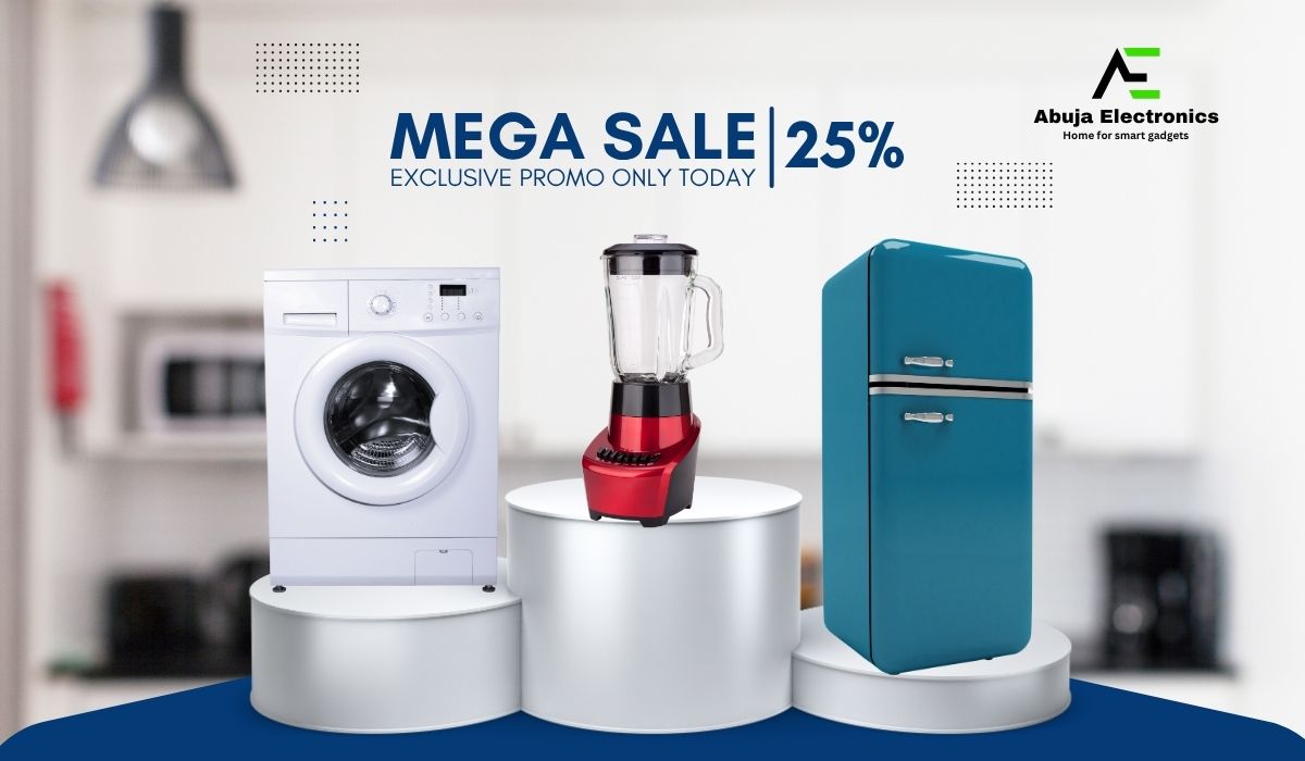 Blue And Grey Modern Promotion Mega Sale Electronic Facebook Post (1200 x 700 px)