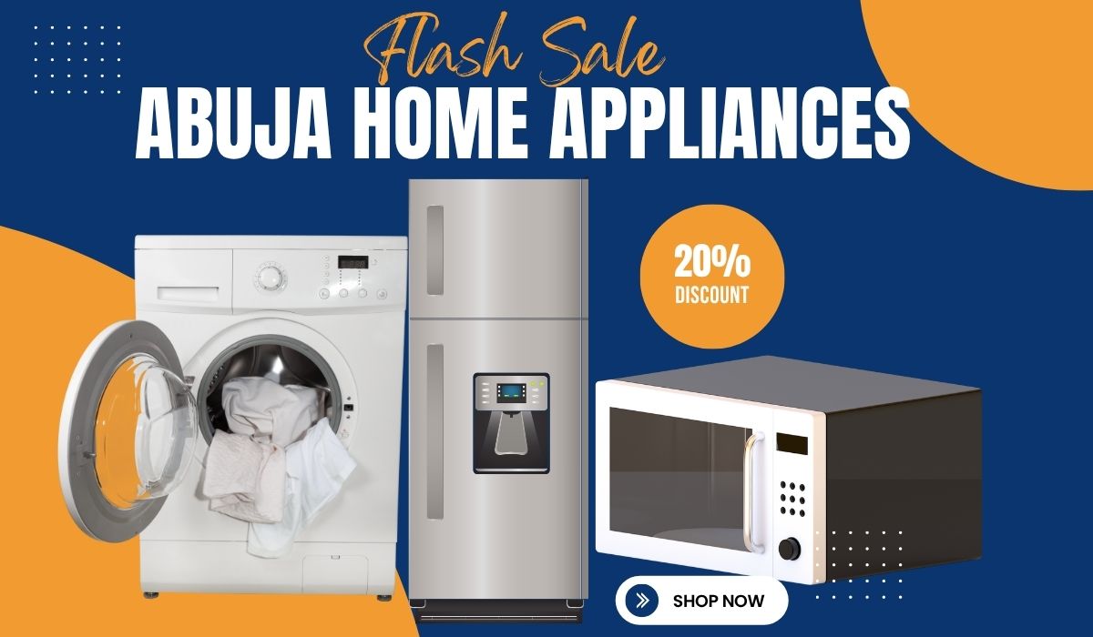 Blue and Orange Minimalist Flash Sale Home Appliances Facebook Post (1200 x 700 px)